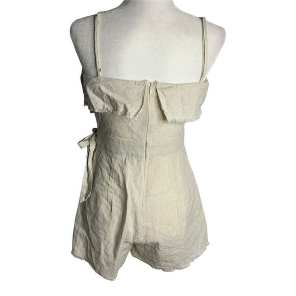 Princess Polly Linen Rally Romper 2 Beige Adjustable Straps Faux Wrap Tie Waist - Picture 5 of 8